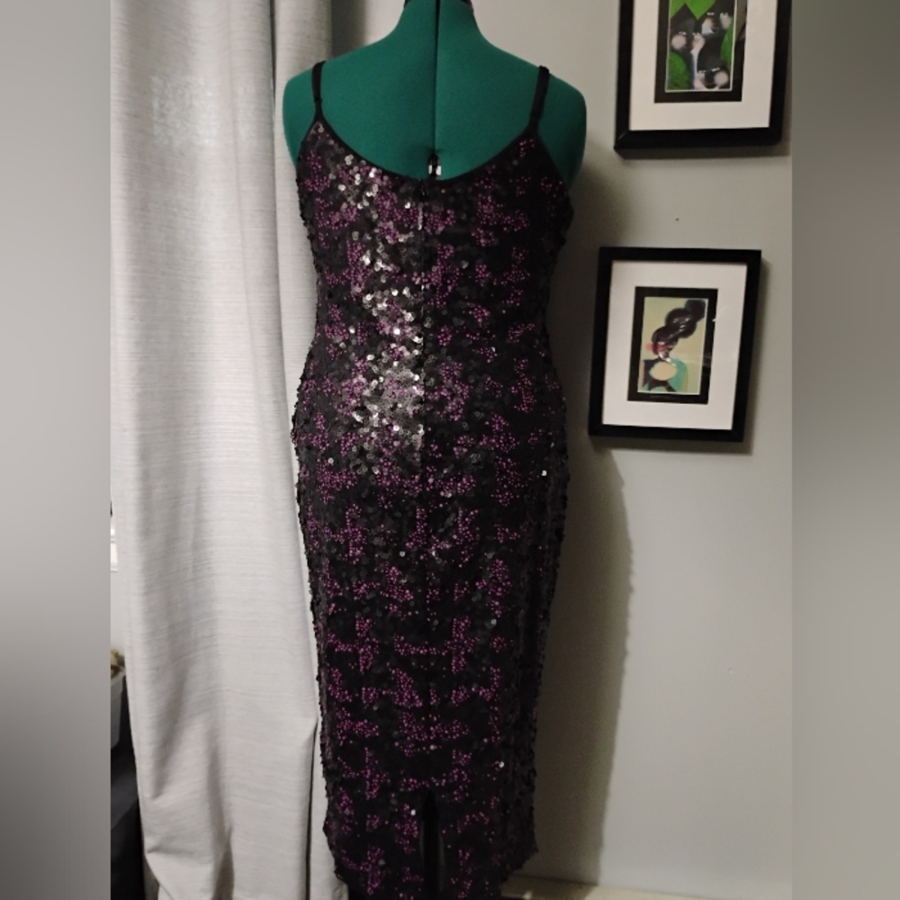 Dress The Population Nina Sequin Midi Dress, Sz XL Purple & Black - Picture 10 of 13